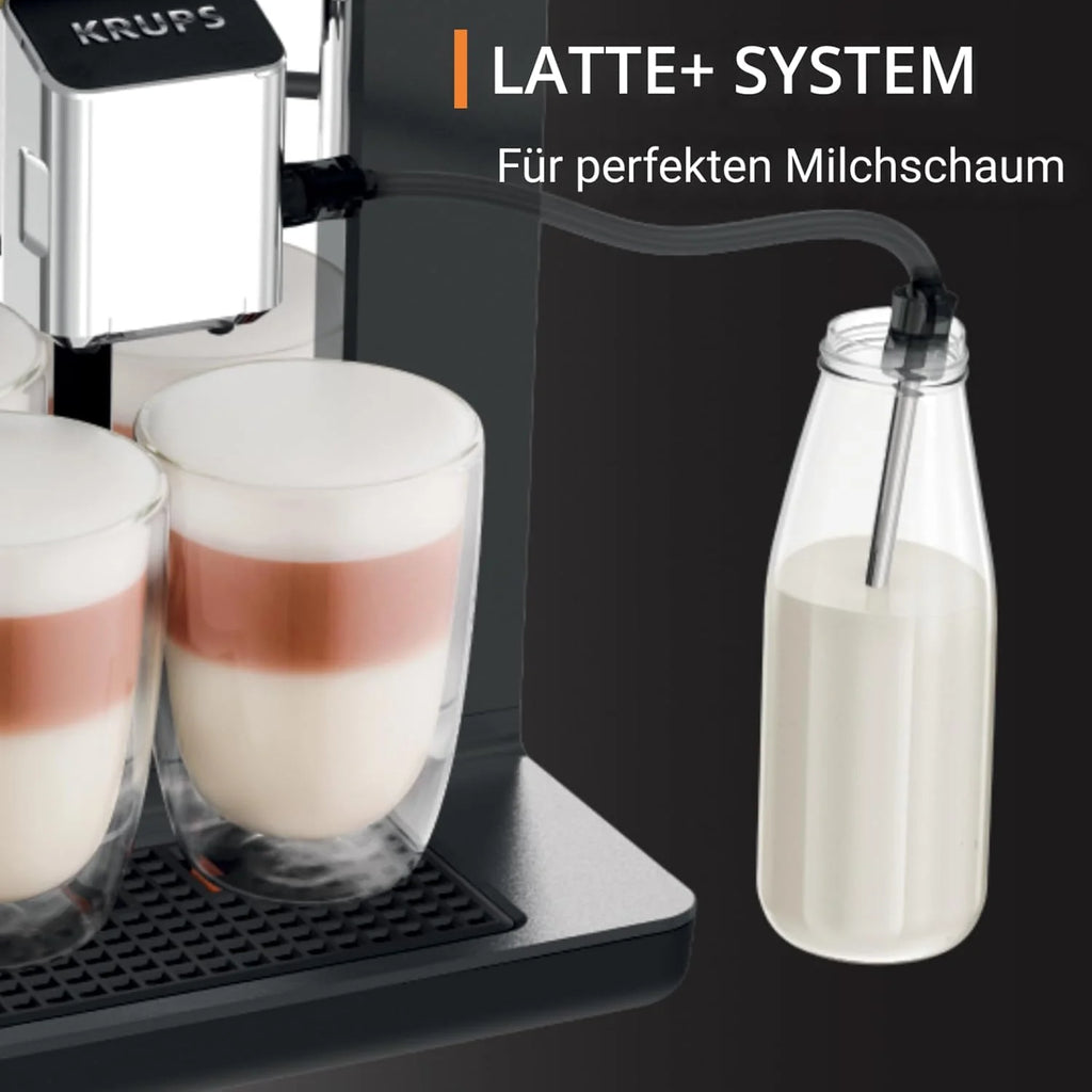 Krups Evidence One Macchina da Caffè Automatica con Tubo per il Latte, 12 Bevande, Funzione 2 Tazze, Display a Colori, Macchina del Caffè, Sigillo TÜV, Nero, EA895N10, Meteor Graphit
