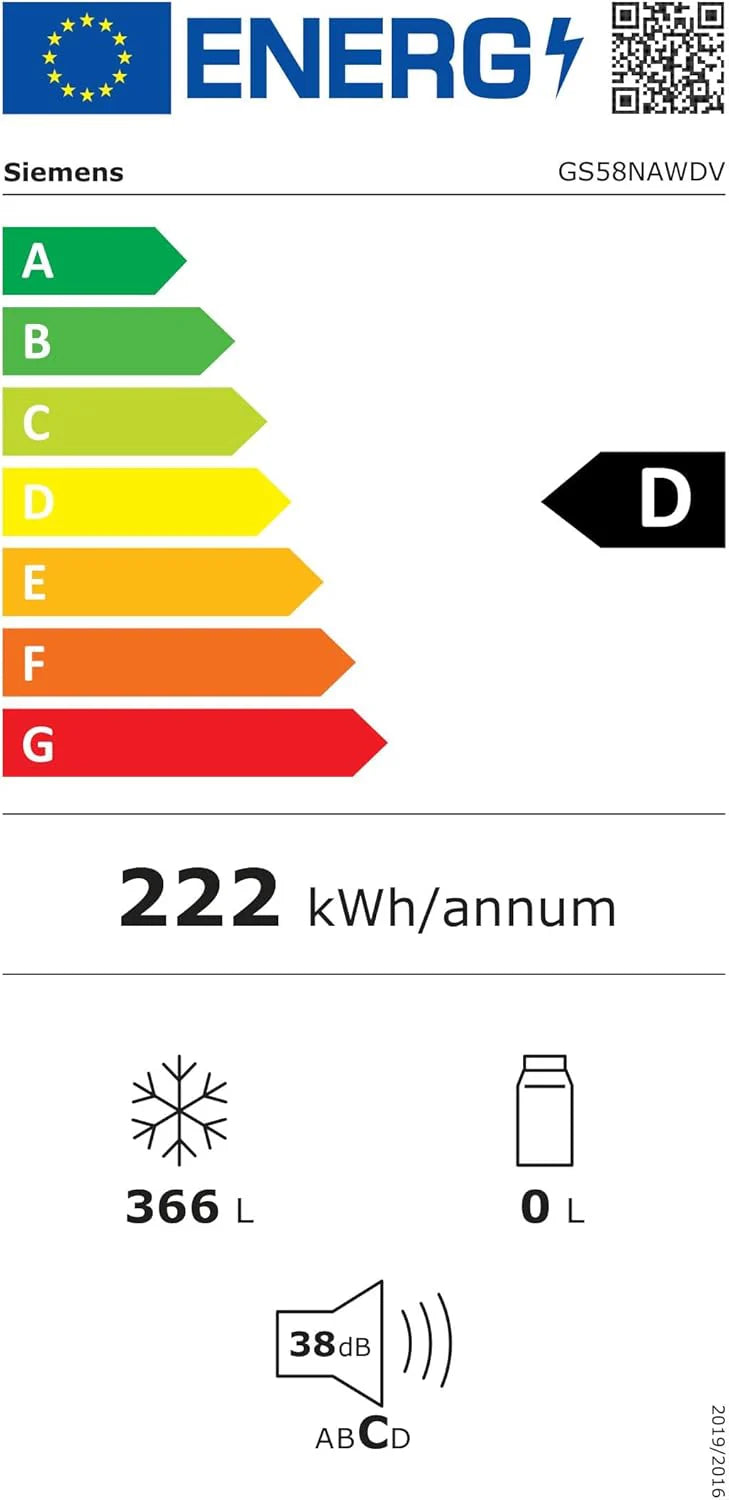 Siemens GS54NAWCV iQ500 Congelatore, 176 x 70 cm, 327 L, noFrost mai più sbrinamento, bigBox spazio per alimenti grandi, varioZone ripiani in vetro e cassetti flessibili, Bianco