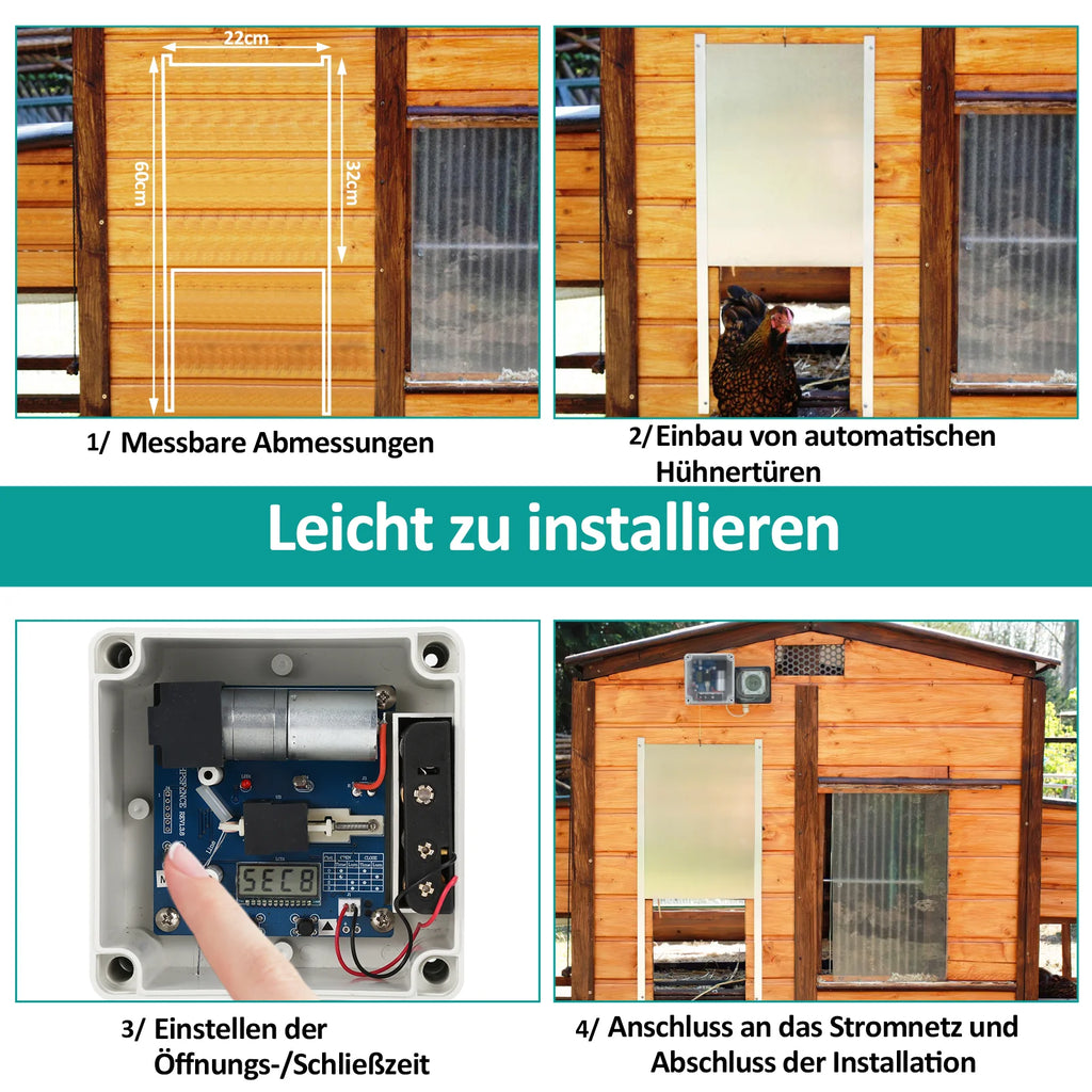 Sonnewelt Automatische Hühnertür mit Lichtsensor und Zeitsteuerung