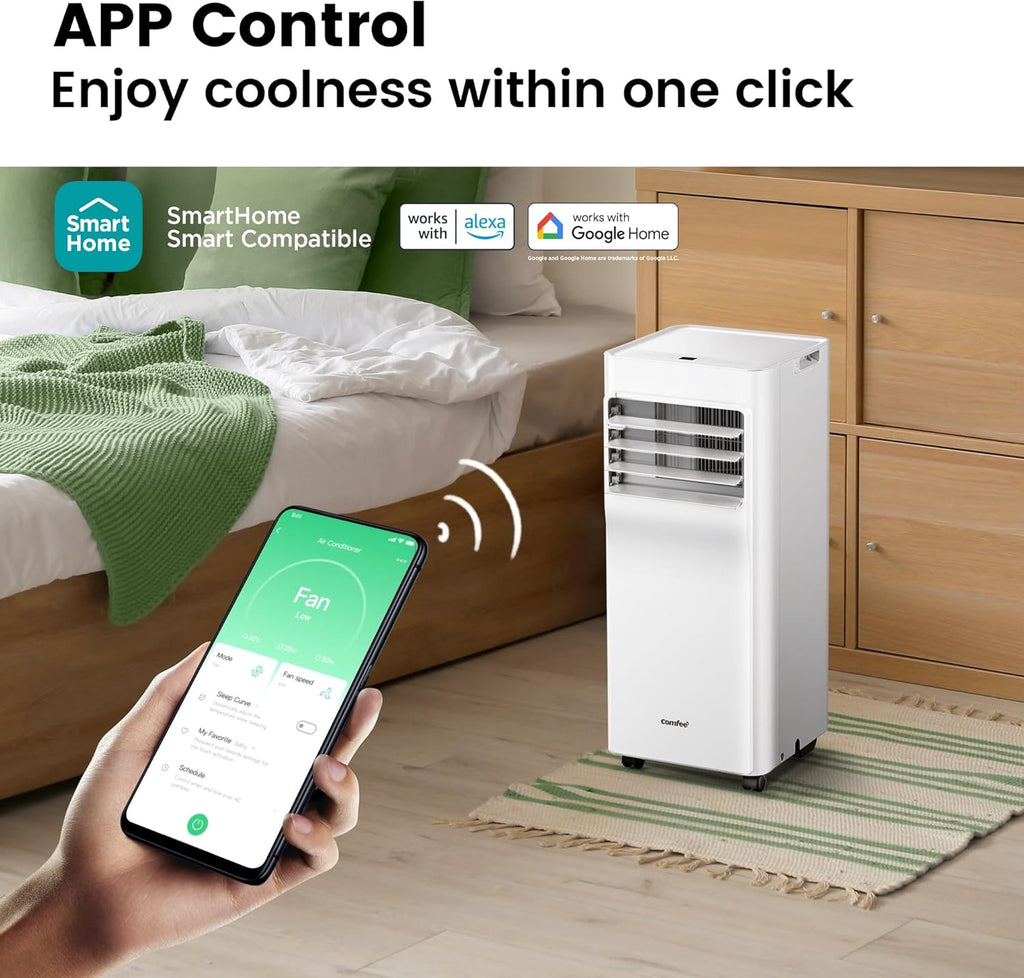 Comfee Condizionatore Portatile Easy Cool 2.0, 7000 BTU 2,0kW, Raffreddamento&Ventilazione&Deumidificazione, Adatto per Ambienti fino a 68m³(25㎡), Controllo tramite APP/Alexa/Google Home/IFTTT, Climatizzatore Portatile con Tubo di Scarico