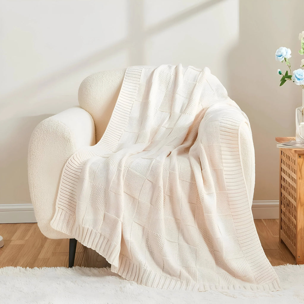 MonoKnit Coperta lavorata a maglia – Coperta in pile acrilico a righe di alta qualità, in bianco e nero, per letto e divano