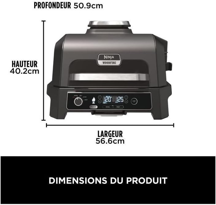 Ninja Woodfire BBQ elettrico e affumicatore e friggitrice ad aria, grill da esterno 7 in 1, friggitrice ad aria, affumicatore, arrostitore, forno e altro ancora, resistente alle intemperie, antiaderente, portatile, elettrico, grigio/nero OG701EU