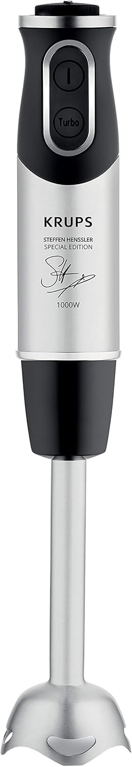 Krups Perfect Mix Stabmixer HZ6568 | Blender | 1000 Watt | Edelstahlfu | 4 extra scharfe Messer | Powelix Technologie | Schneebesen | 500 ml Zerkleinerer | 800 ml Messbecher | Schwarz/Silber