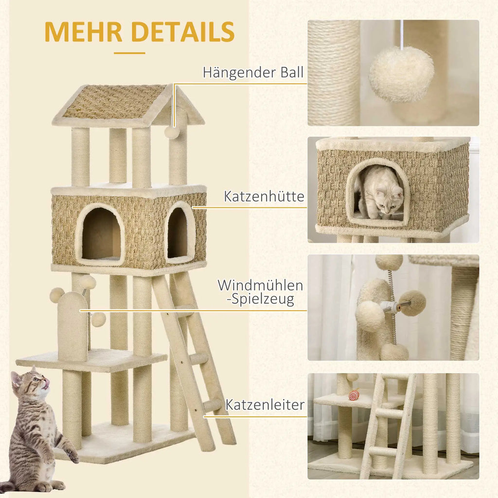 PawHut Tiragraffi Cuccia Gatto 2 in 1 con Pali in Sisal