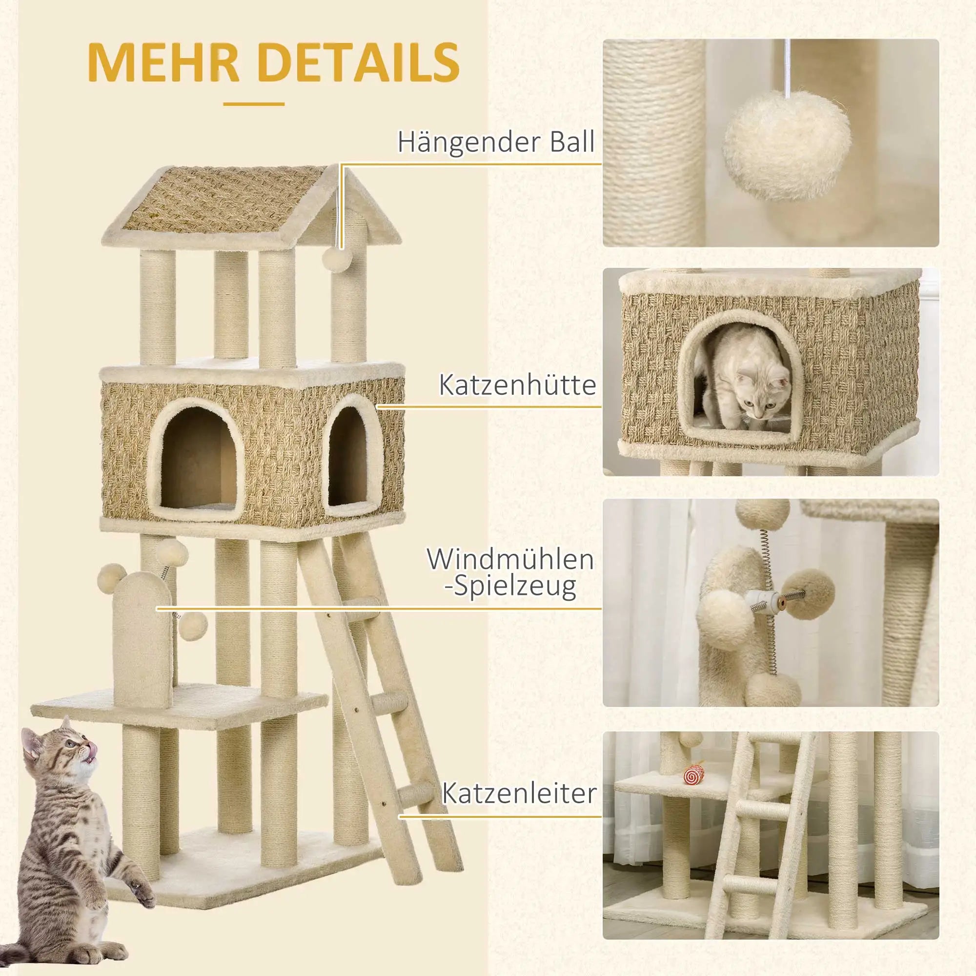 PawHut Tiragraffi Cuccia Gatto 2 in 1 con Pali in Sisal