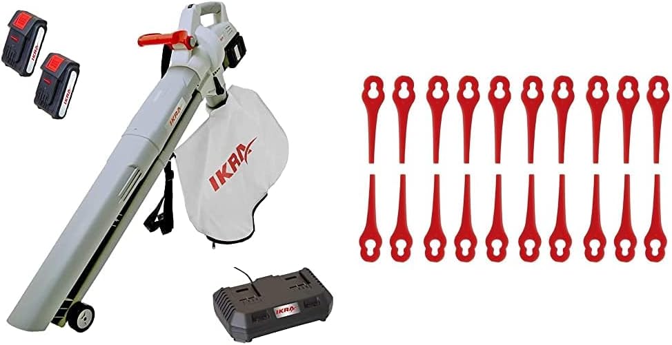 IKRA 74003200 Batteria Soffiatore Aspiratore Trituratore 3in1 ICBV 2/20 incl. 2 batterie e caricatore doppio rapido, 40 V, Grigio/Rosso