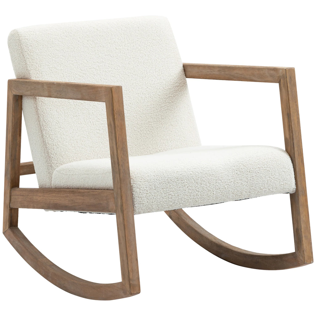 HOMCOM Sedia a Dondolo Relax con Struttura in Legno, Tessuto Teddy in Fleece Cremisi