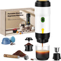 ICARE Macchina da Caffè Espresso Portatile 3-in-1, Pressione 20BAR, Estrazione a Caldo 92°C, 7500mAh, Ricarica USB/Auto, Compatibile con Capsule e Polvere di Caffè, Bianco