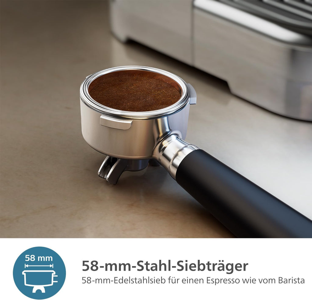 Philips Barista Brew Macchina da caffè espresso semiautomatica - Tasto Espresso singolo e doppio + Americano, Contenitore per chicchi da 250 g, Guida intuitiva, Pressatura calibrata, Argento metallizzato (PSA3218/01)