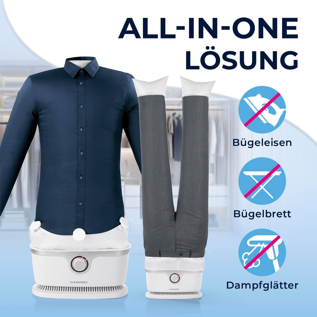 CLEANmaxx Stiratore automatico per camicie per asciugare e stirare camicie e bluse, inclusivo di accessorio per pantaloni | Il modo innovativo e delicato per stirare il vostro bucato