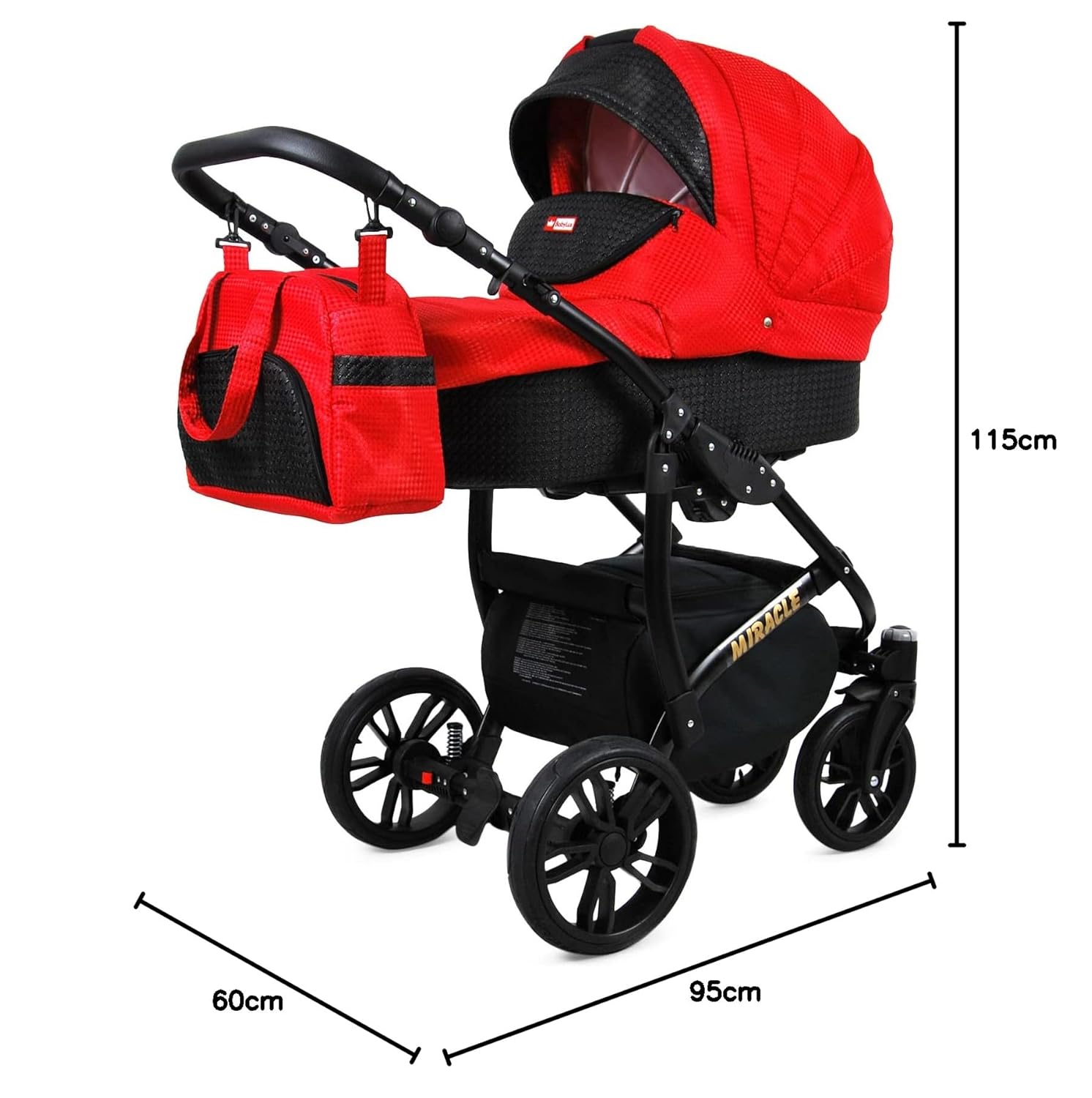 BabyLux® Bambimo Set Passeggino 3 in 1 - Optimal - incl. Navicella, Seduta Passeggino, Seggiolino Auto Ovetto - Seggiolino Auto - Set Passeggino - Passeggino Combinato con Borsa Fasciatoio, Parapioggia ecc.