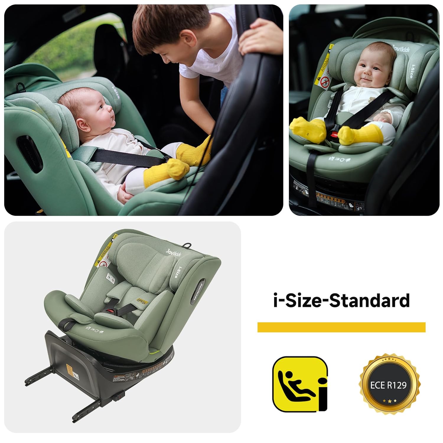Jovikids 360° Drehbar Kindersitz mit ISOFIX, i-Size 40-150cm(ab Geburt -12 Jahre) Baby Autositz Reboarder mit Liegefunktion & Abnehmbar Vordach, ECE R129 (blau)