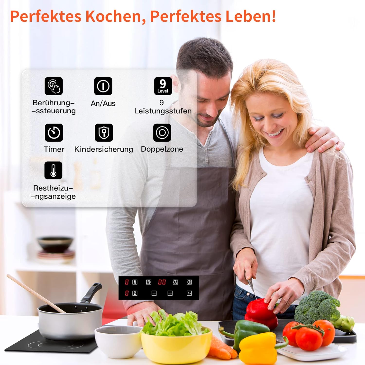 IsEasy 4 Zonen Einbau Induktionskochfeld mit 9 Leistungsstufen &1-99Min Timer, Boost-Funktion, Induktionskochplatte, Induktion Herdplatte mit 4 Platten, 60cm, 6800W, Schwarz