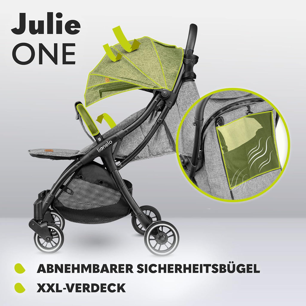 LIONELO Julie One Passeggino da 0 a 22 kg, schienale e poggiagambe regolabili, zanzariera, coprigambe, portabicchieri e borsa da trasporto, pieghevole