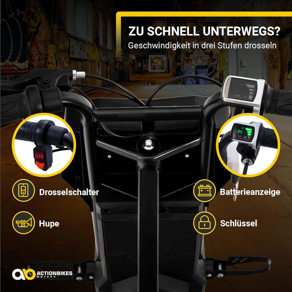 Actionbikes Motors Kinder Elektro Driftscooter | 𝟐𝟓𝟎 Watt Motor - Drift Cart 360°- 3 Geschwindigkeitsstufen - LED-Beleuchtung - Sitz verstellbar - Bluetooth - Drift Kart - Drift Auto (Space Purple)