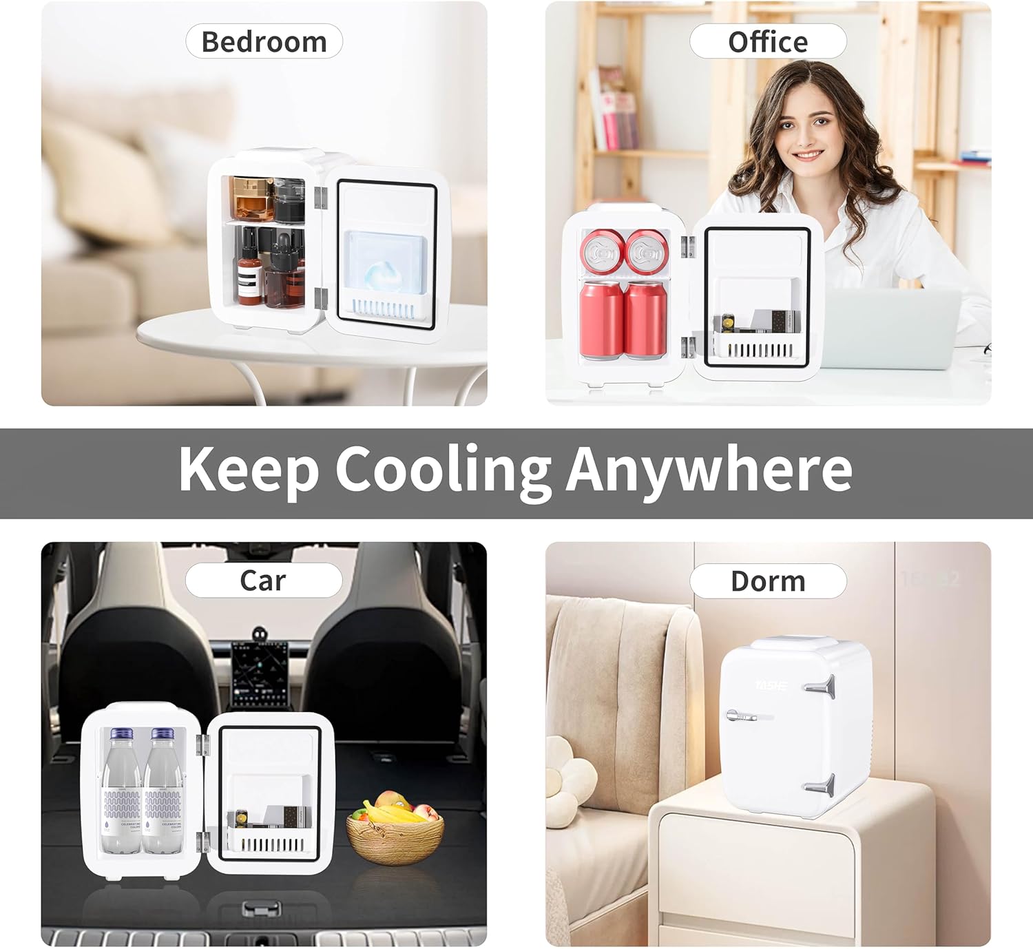 YASHE Mini Fridge, 4 Litre Mini Refrigerators for Cosmetics, Drinks, 220 V AC/12 V DC Thermoelectric Cooling and Heating, Small Fridge for Bedroom, Office, Dorm, Car (Pink)