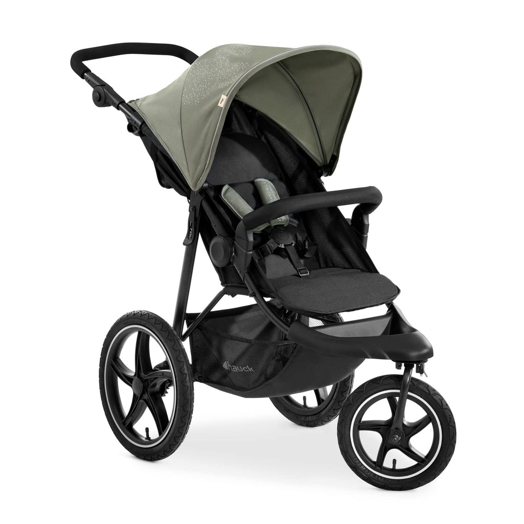 hauck Passeggino Runner 2, Passeggino a tre ruote con ruote pneumatiche XL per bambini fino a 22 kg, Protezione UV 50+, Finestra di ventilazione, Regolabile in altezza, Pieghevole, Cestino XL fino a 3 kg, Funzione reclinabile (Nero)
