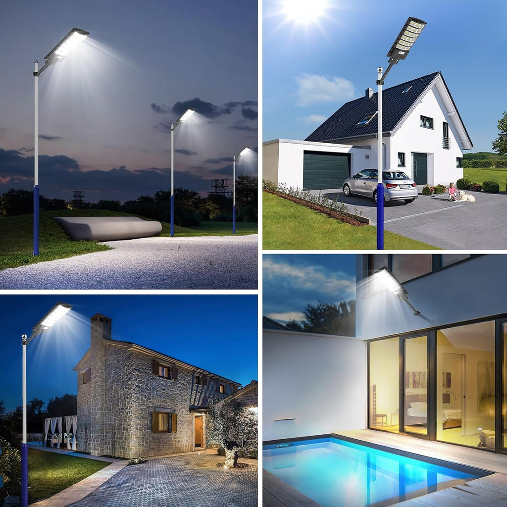 Sararoom 600W Straßenlaterne Solar Wegeleuchte, 594LEDs Solarlampe mit Bewegungsmelder, 6500K Wandleuchten mit Fernbedienung - IP65 Straßenlampe Außen Sicherheitsleuchte für Garten Garage Hof,4Pack