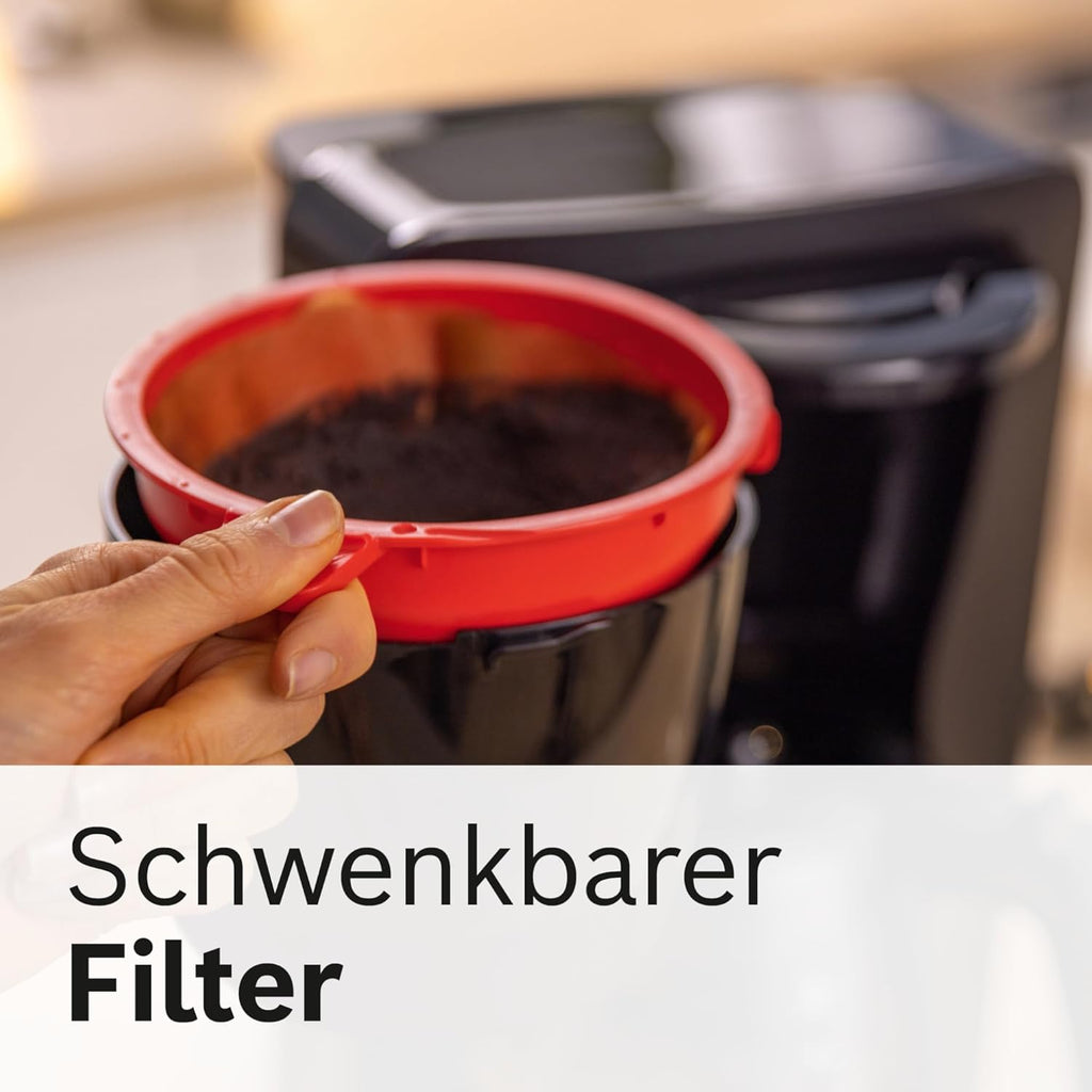 Bosch Filterkaffeemaschine MyMoment TKA3M134, Thermokanne 1 L, für 8-12 Tassen, Tropfstopp, schwenkbarer Filtertrger, Entkalkungsprogramm, abnehmbarer Wassertank, 1200 Watt, Schwarz matt