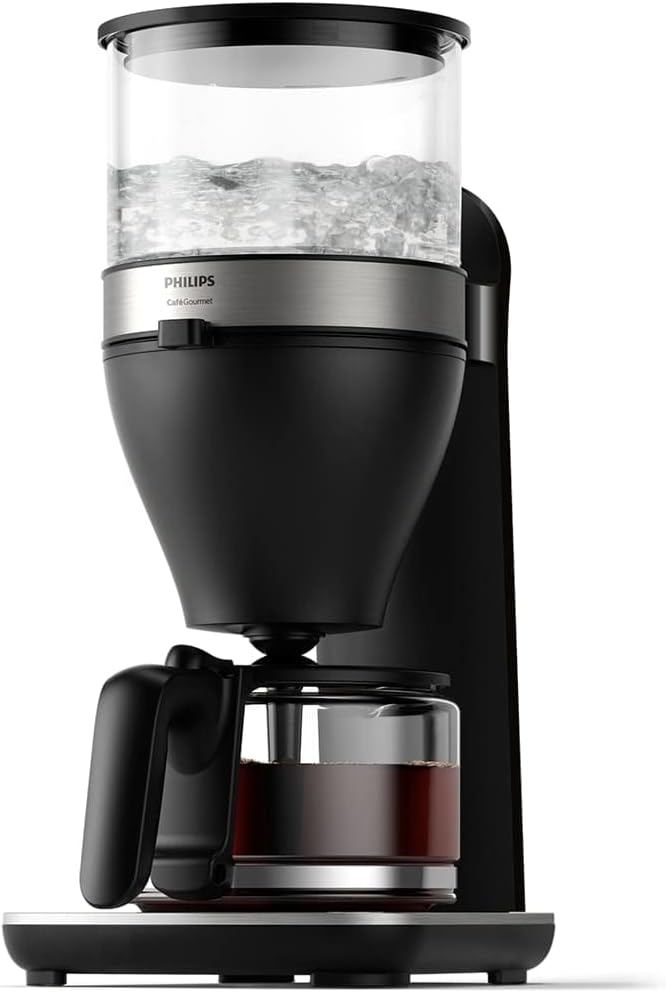 Philips Macchina da caffè con filtro All-in-1 - macinacaffè conico integrato per caffè appena macinato - doppio contenitore per chicchi, caraffa in vetro da 1,25 l, impostazione personalizzata dell'intensità (HD7900/50)