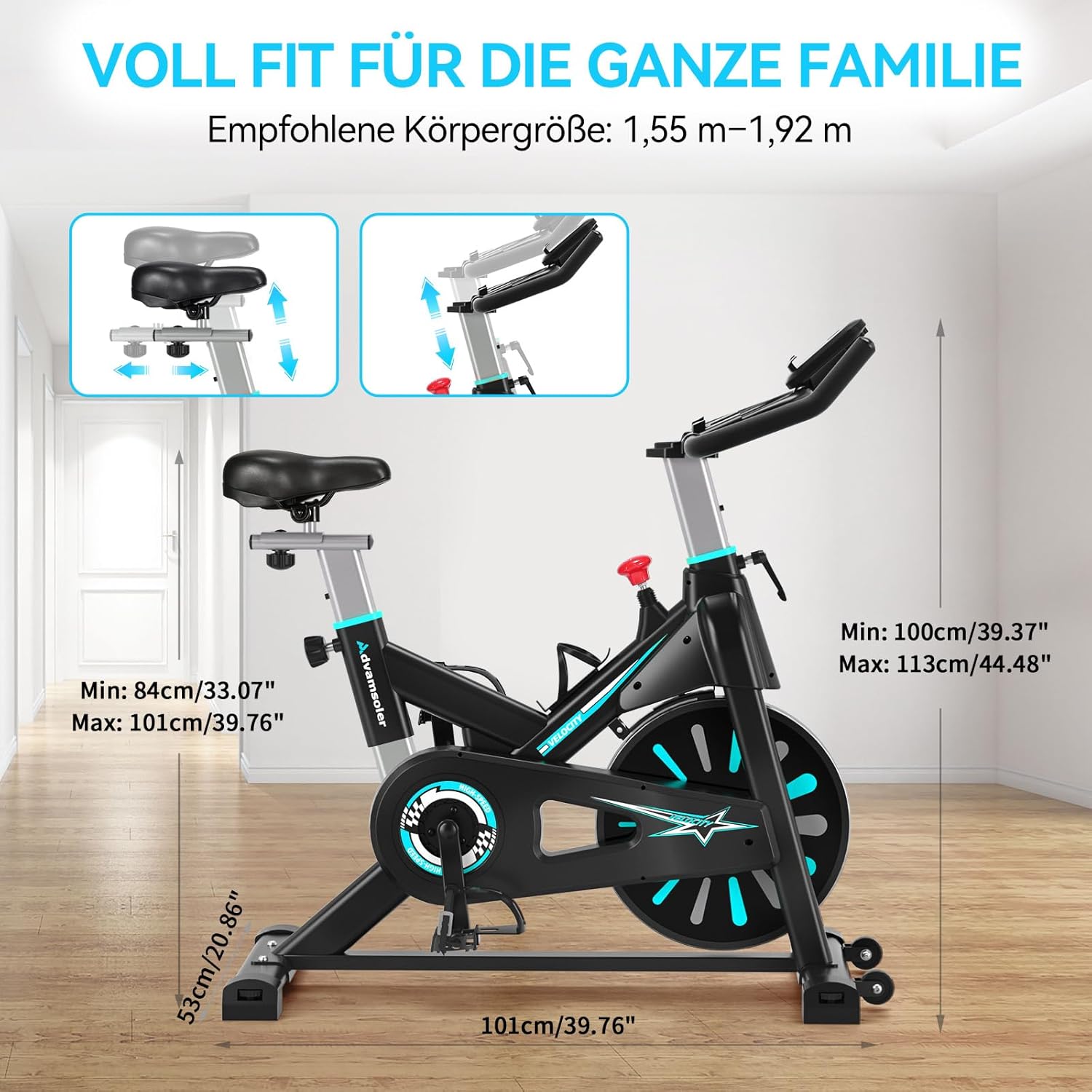 Advamsoler Cyclette, Bici Ellittica con Monitor LCD e Supporto per Tablet, Spinning Bike Silenziosa da Interno per Allenamento Cardio a Casa