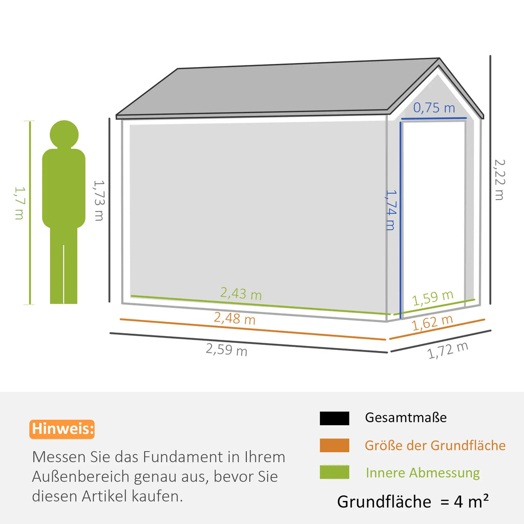 Outsunny Casetta da Giardino in Acciaio Grande Ventilata con Serratura