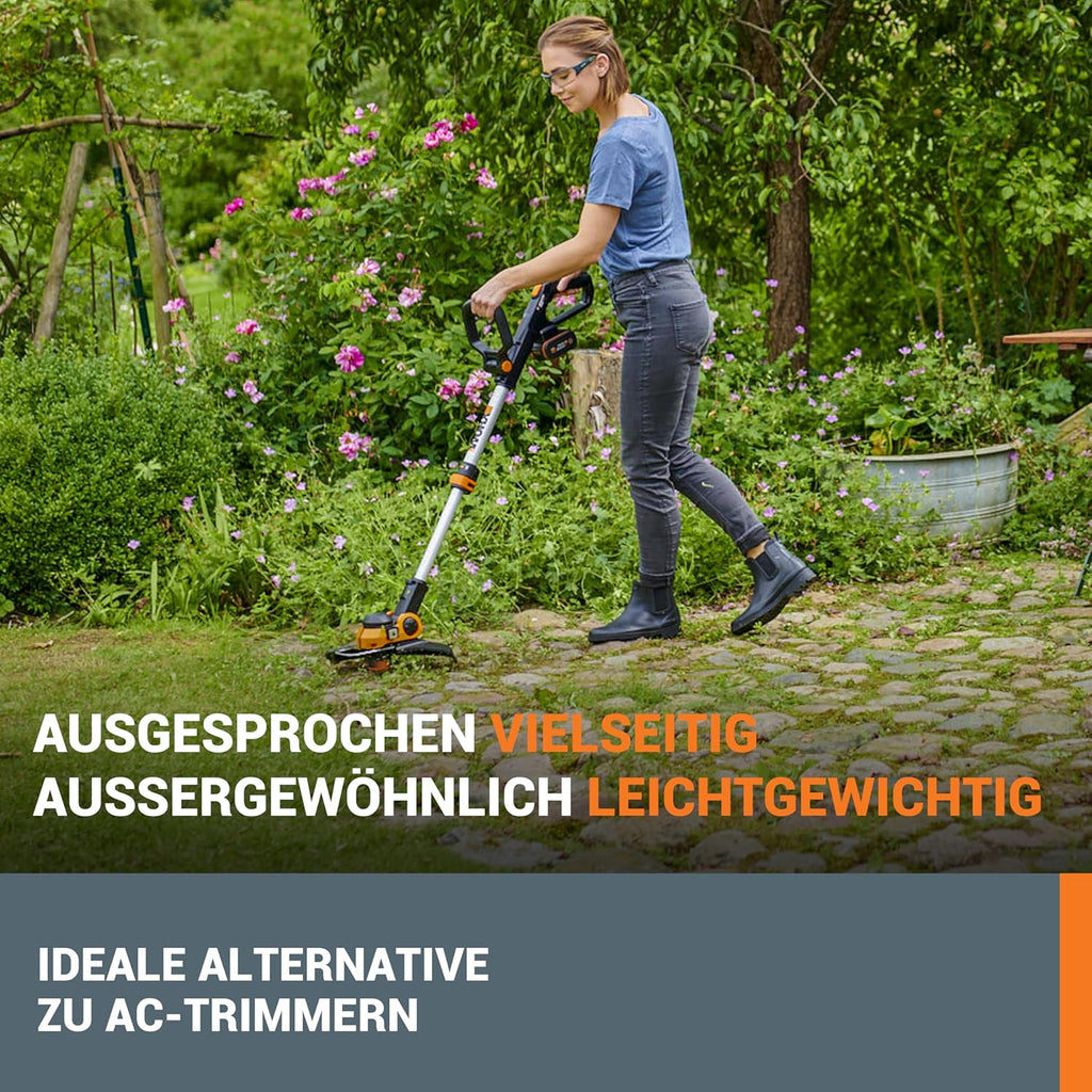 WORX WG163E Akku Rasentrimmer 20V & WG547E.9 Akku-Laubbläser Turbine 20V - höhe Leistung mit Turbinen-Technologie