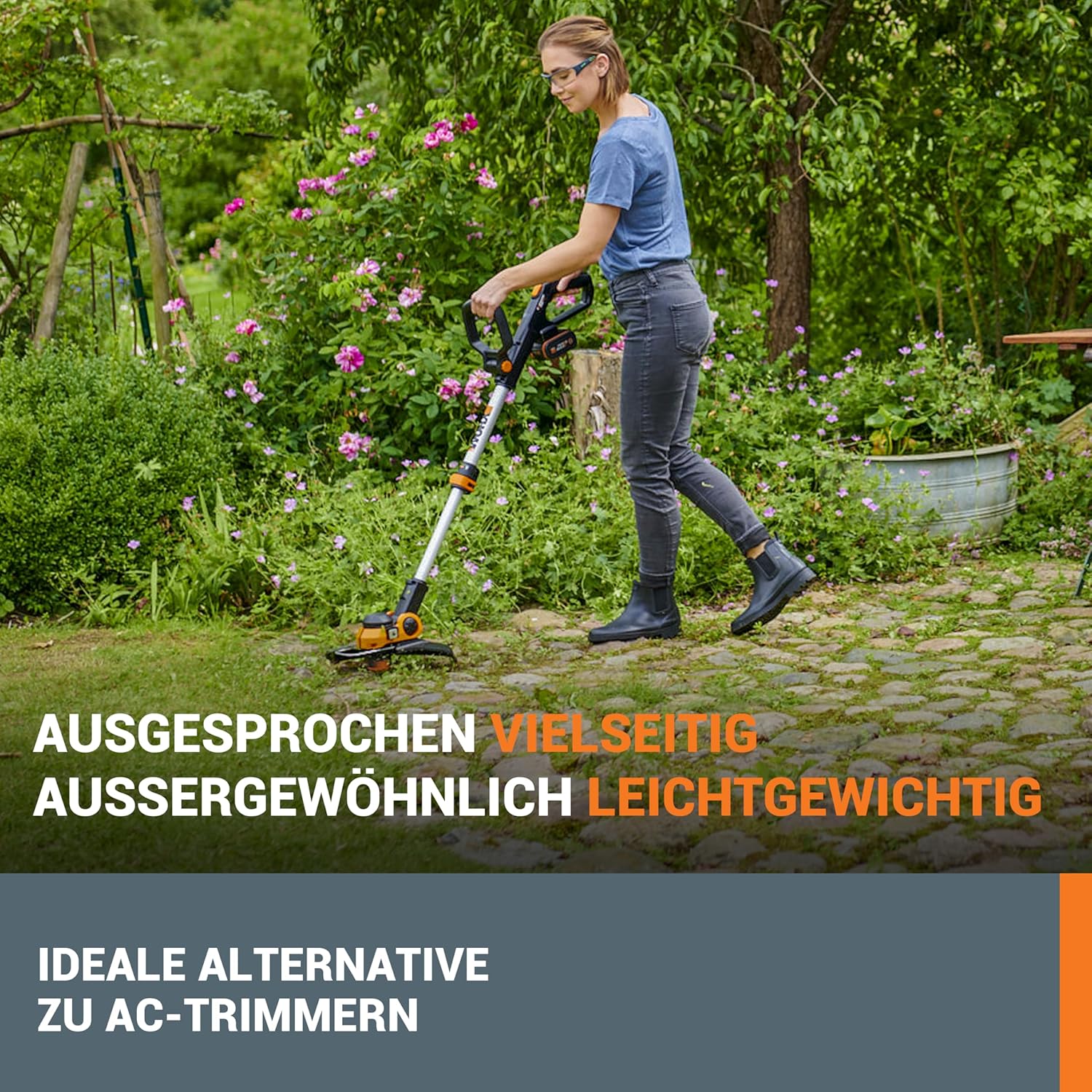 WORX WG163E Akku Rasentrimmer 20V & WG547E.9 Akku-Laubbläser Turbine 20V - höhe Leistung mit Turbinen-Technologie