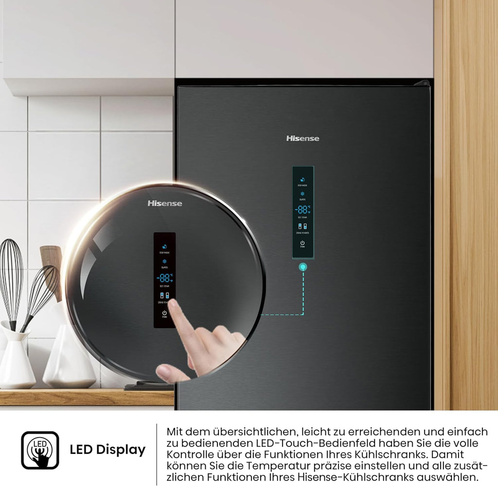 Hisense RB327N4ADD Frigorifero Combinato, Classe Energetica D, Total NoFrost, Porta Reversibile, Griglia Portabottiglie, Vano Frigo 171 Litri, Vano Congelatore 85 Litri, Look Acciaio Inox