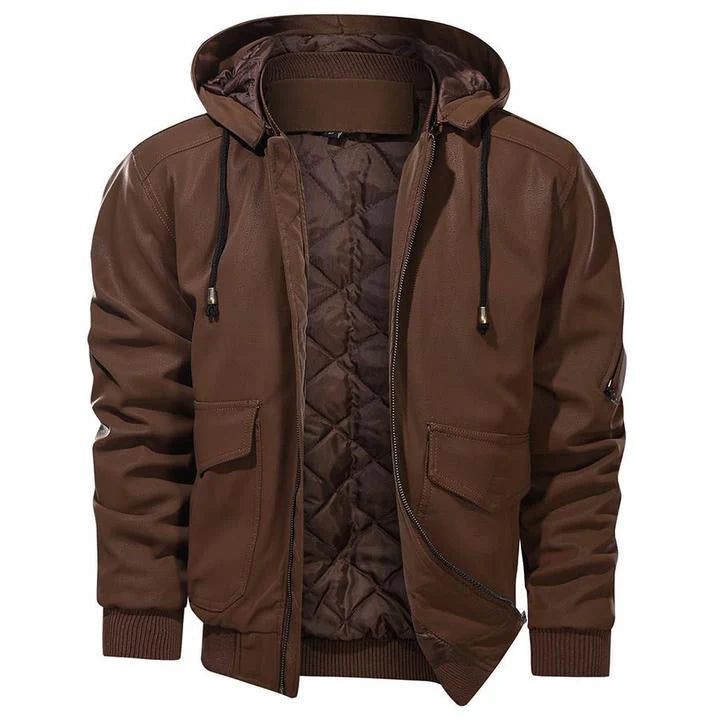 Giacca in pelle da uomo con cappuccio