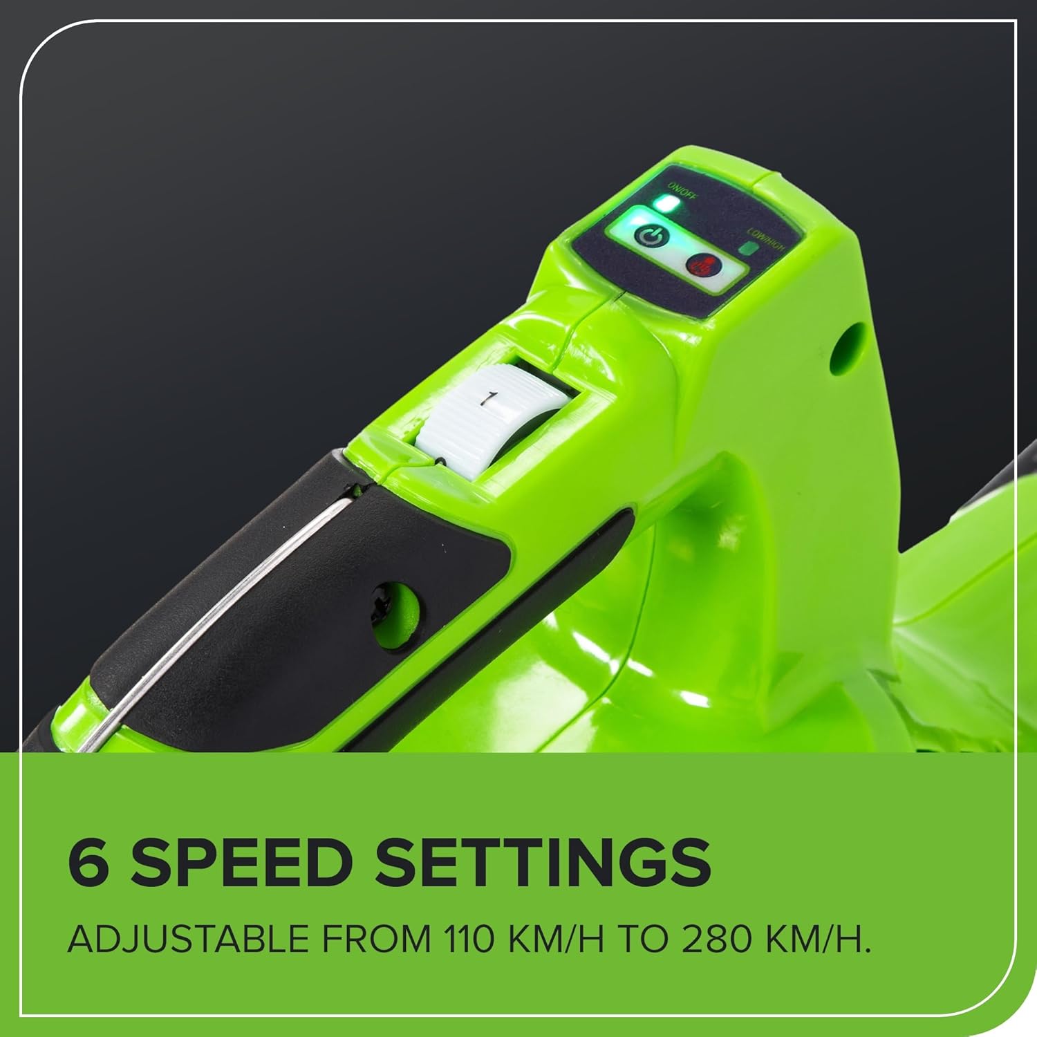 Greenworks 40V Soffiatore Assiale a Batteria con Cruise Control, 177 km/h, 11,05 m³/min, Sacco di Raccolta da 45L, due Batterie da 2Ah e Caricabatterie, 3 Anni di Garanzia GD40BVK2X