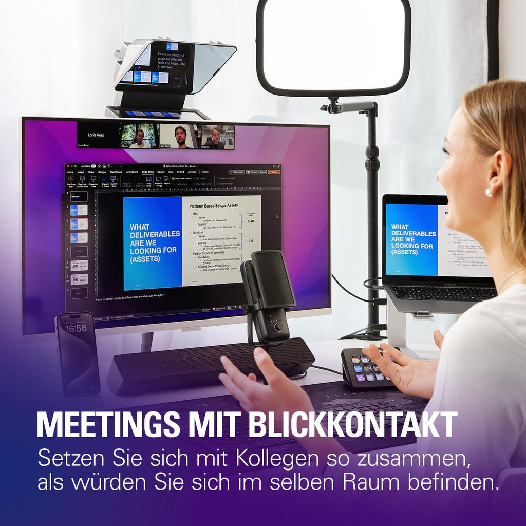 Elgato Prompter – Teleprompter mit integriertem Bildschirm für YouTube, Twitch, Zoom, Teams und mehr, unterstützt DSLR/Webcam/Smartphone, Drag&Drop-Monitoranzeige, funktioniert mit Mac/PC&Stream Deck