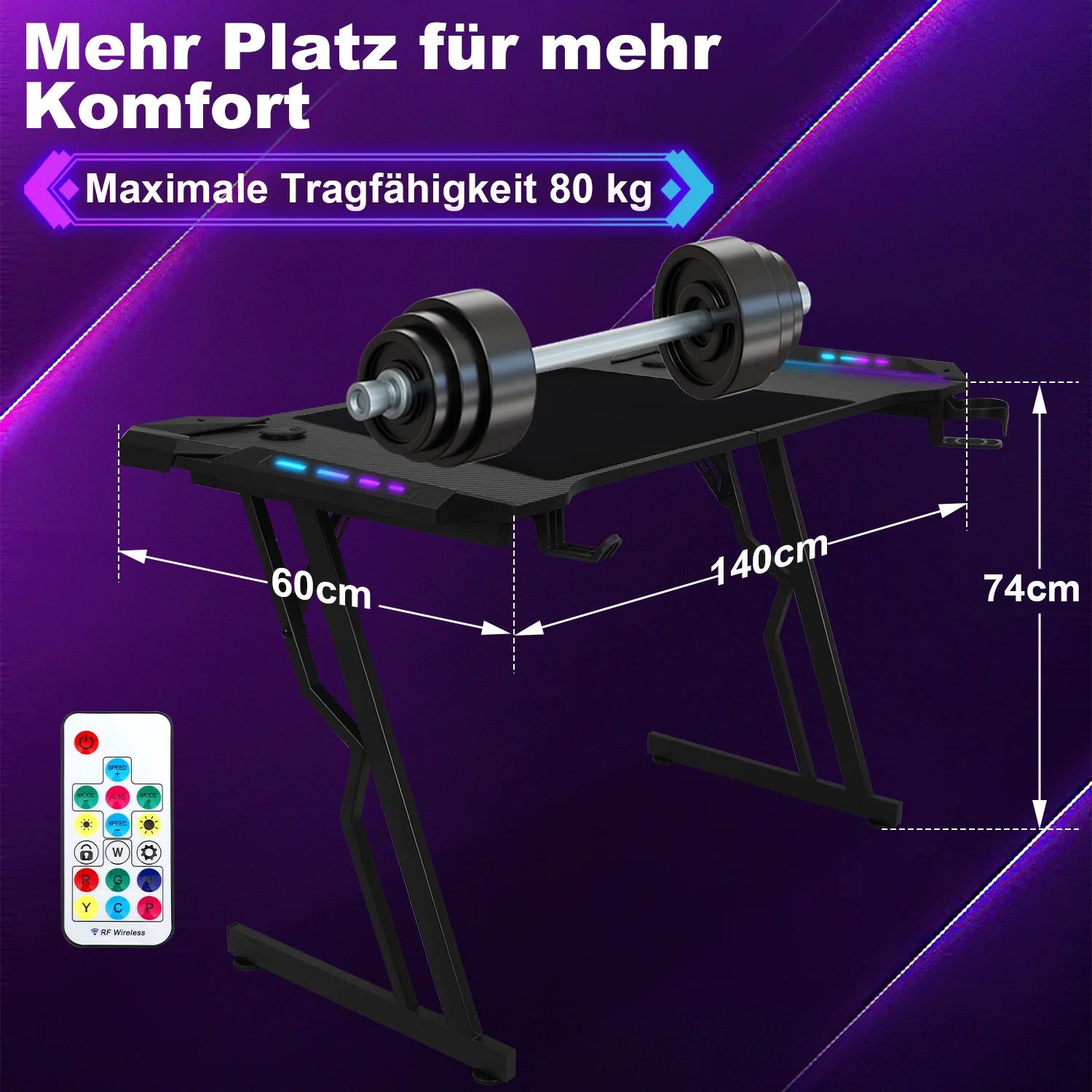 Sonnewelt Scrivania da gaming Scrivania da gioco 120/140 cm con telecomando LED