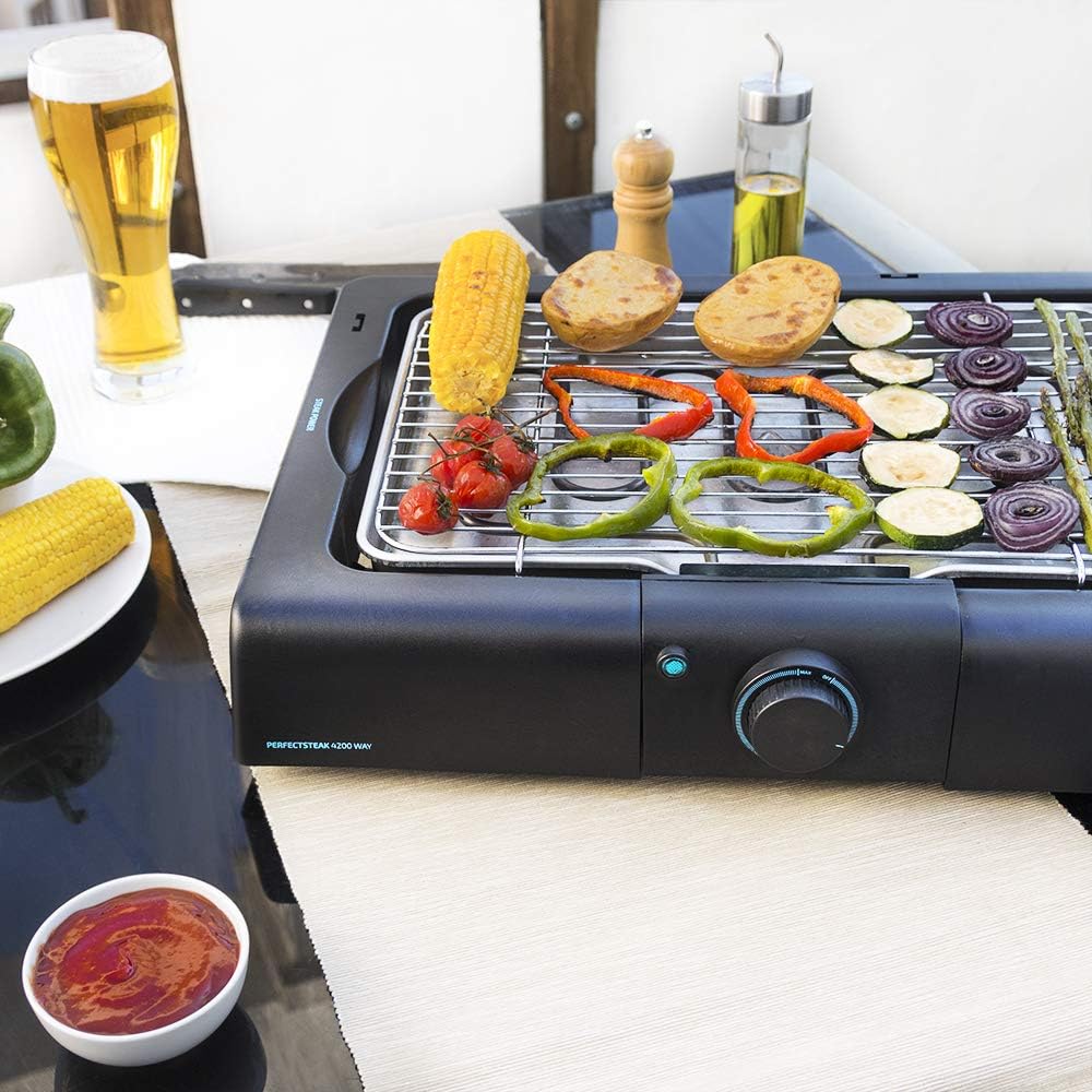 Cecotec Elektrischer Grill Perfect Country 2000 EasyMove. 2000 W, Mix- und Antihaft-Oberfläche, klappbarer Deckel, einstellbares Thermostat, Fettauffangschale, Stahlbeine und Räder