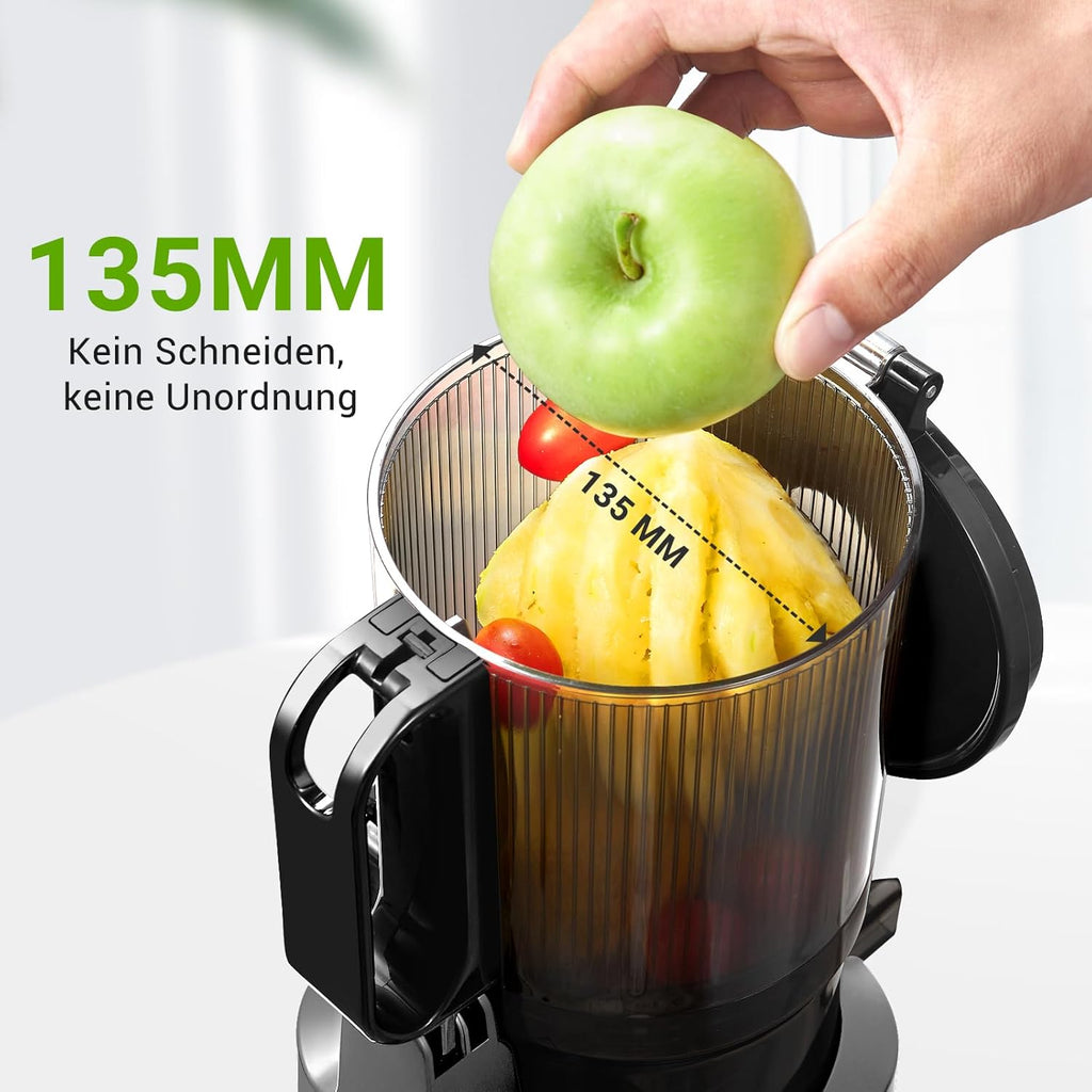 AMZCHEF Estrattore di Succo Automatico Tutto in Uno, Apertura da 135MM e Spremiagrumi da 1,8L per Frutta e Verdura, Estrattore di Succo Lento 250W Vincitore del Test con Triplo Filtro - Nero