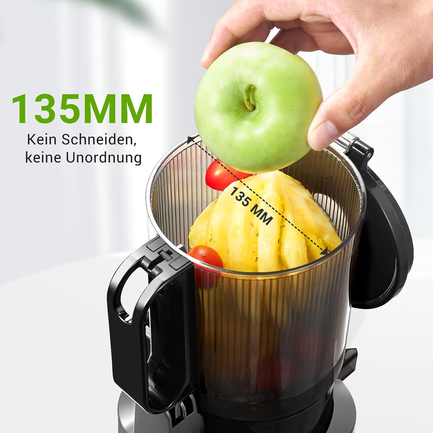 AMZCHEF Estrattore di Succo Automatico Tutto in Uno, Apertura da 135MM e Spremiagrumi da 1,8L per Frutta e Verdura, Estrattore di Succo Lento 250W Vincitore del Test con Triplo Filtro - Nero