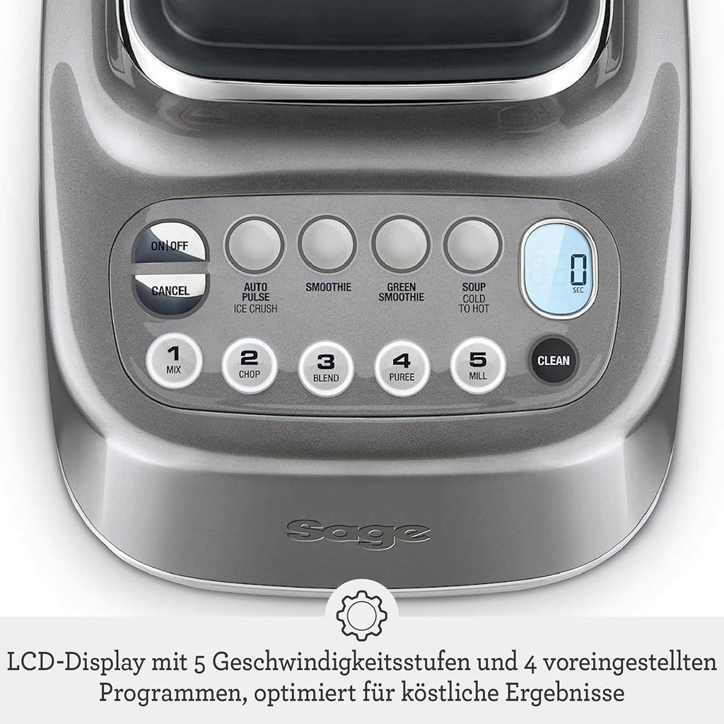 Sage - The Q - Schneller, leistungsstarker Mixer - 2400 W Standmixer, 4 One-Touch-Programme, 300 km/h Umdrehungsgeschwindigkeit - 2L Fassungsvermögen, 5 Geschwindigkeitsstufen - Smoked Hickory