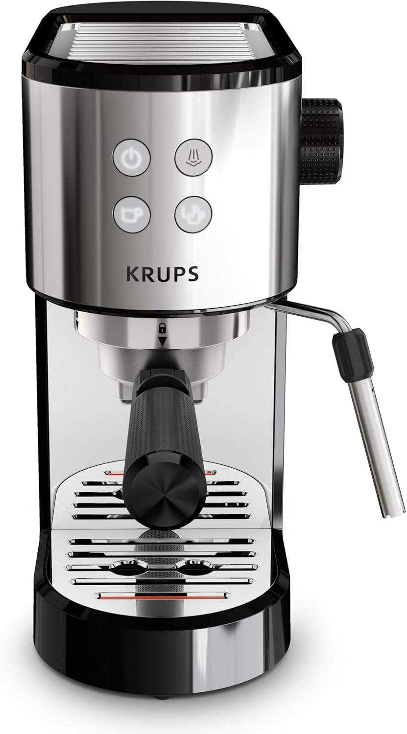 Krups Virtuoso Essential Espresso-Siebträgermaschine, 15 bar, Edelstahl-Applikationen, schlankes Design, Bedienfeld mit 4 Funktionen, inkl. Barista-Zubehör, Edelstahl, XP441810