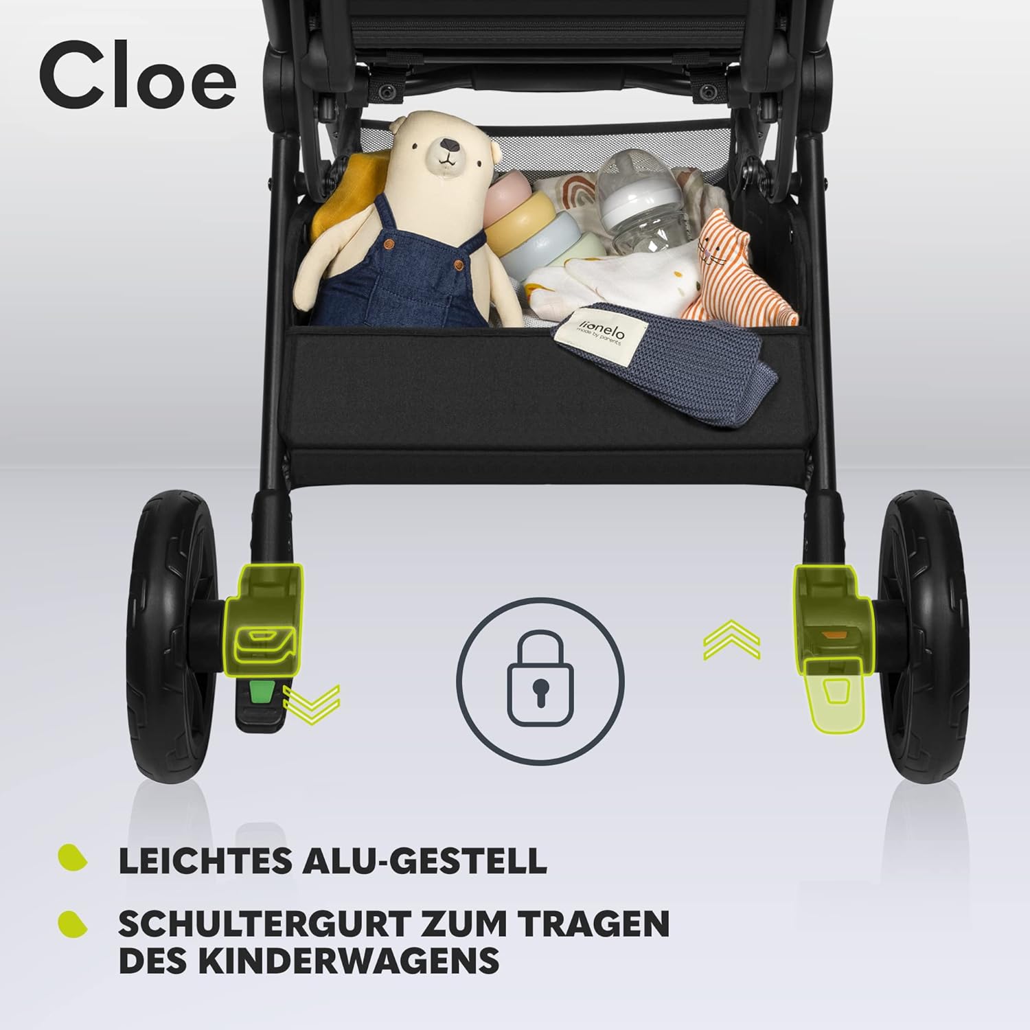 LIONELO Cloe Passeggino Pieghevole fino a 22 kg, Schienale Reclinabile Funzione Nanna, Imbracatura a 5 Punti Grandi Ruote Girevoli Zanzariera Porta Biberon Leggero Compatto Impermeabile (Grigio)