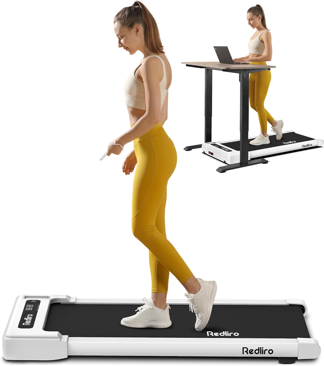 Redliro Tapis Roulant, Tapis Roulant per Casa con Telecomando e Display a LED, Tapis Roulant Compatto e Silenzioso Sottoscrivania per Casa/Ufficio 1-6km/h