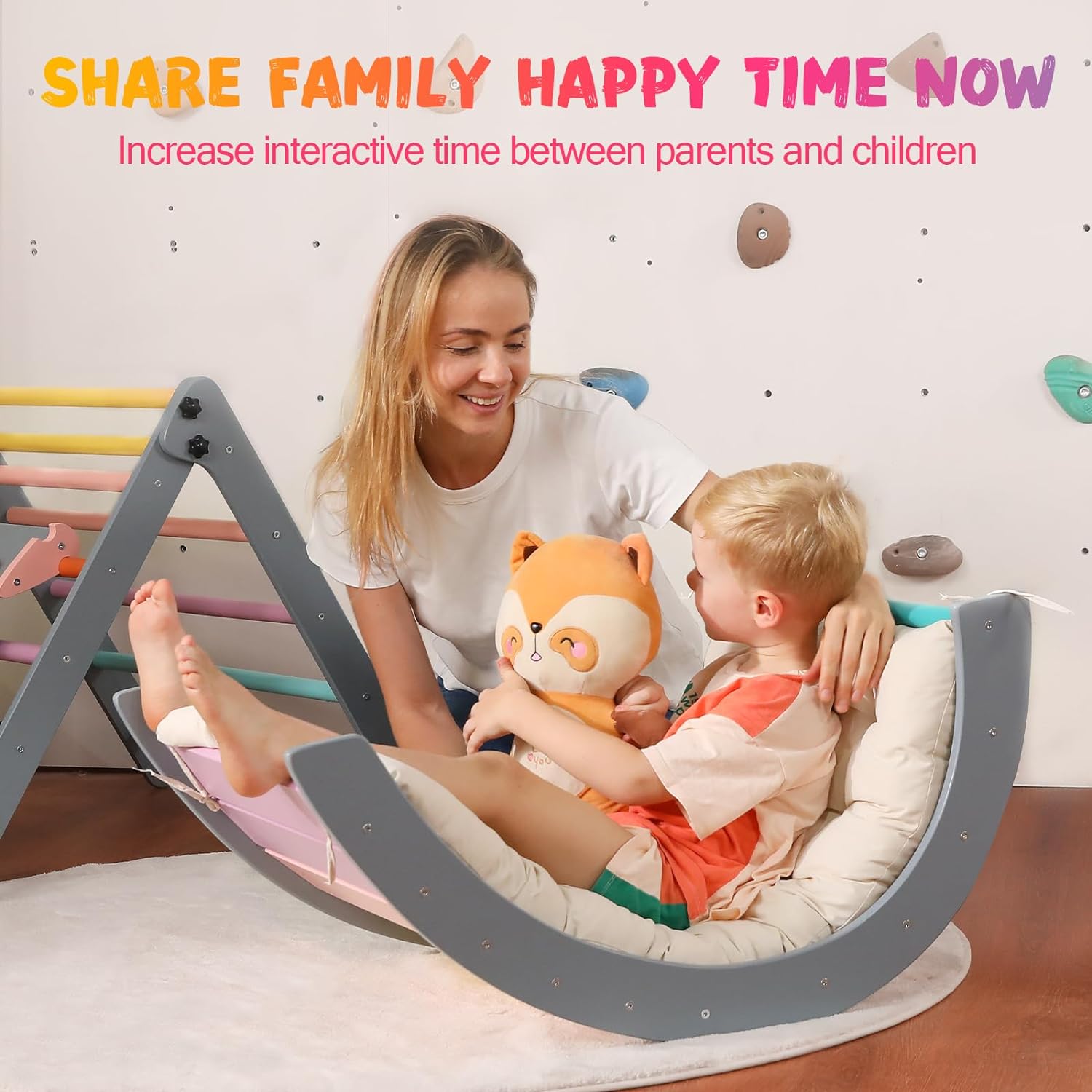Set di triangoli con cuscino, set da arrampicata Montessori 5 in 1 pieghevole, set da gioco per interni per bambini piccoli, giocattolo da arrampicata in legno con rampa e arco da arrampicata per bambini (colore legno)