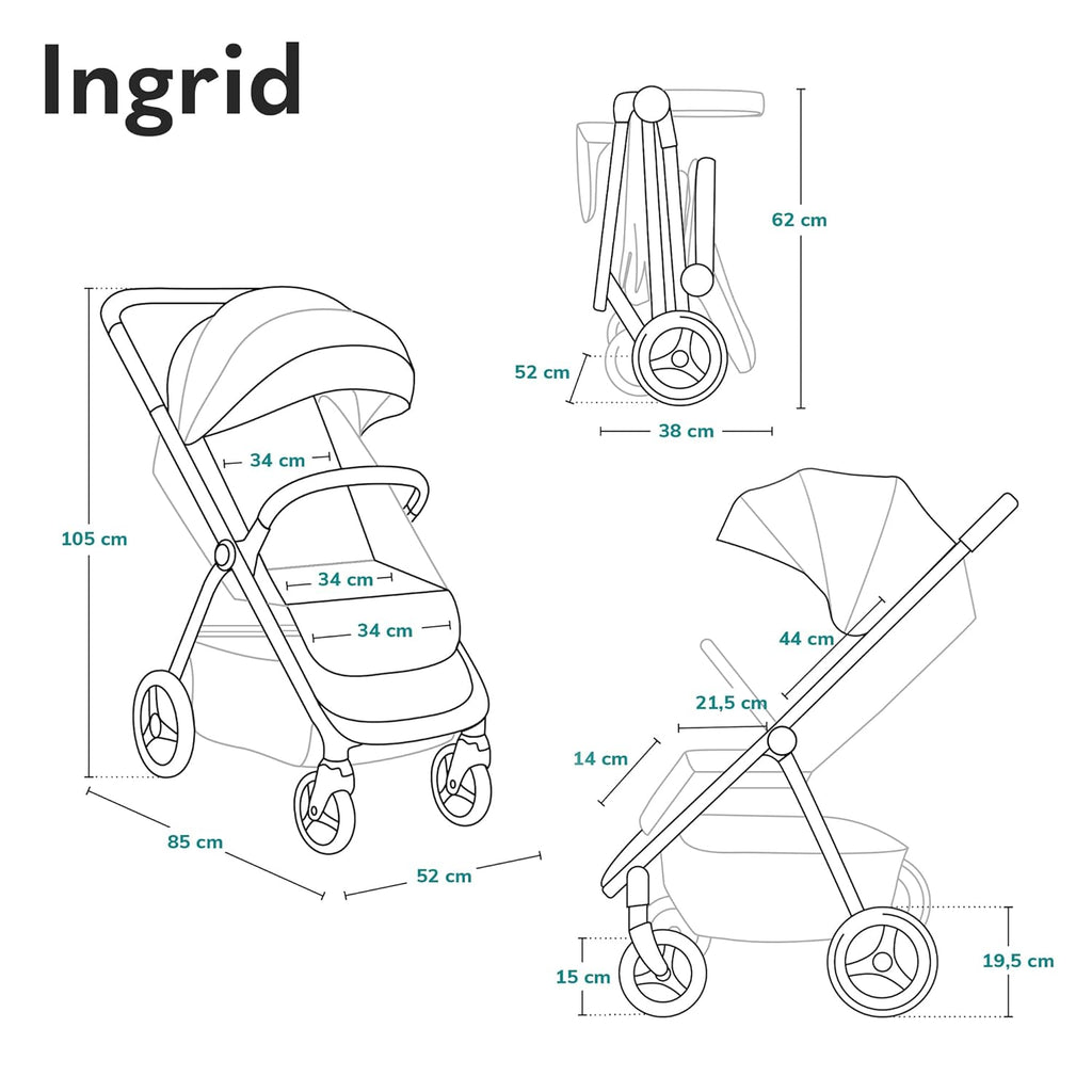 LIONELO INGRID Kinderwagen bis 22 kg von 6 Monaten bis 4 Jahren Große 360° schwenkbare Räder Volle Federung Einhändig zusammenklappbar Verstellbare Rückenlehne und Fußstütze Großes XXL-Verdeck