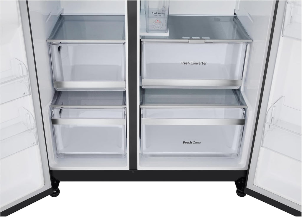 LG GSGV81PYLL Frigorifero Side by Side, Classe E, 635 L, Instaview, Frigorifero con congelatore, Dispenser ghiaccio, ghiaccio tritato, acqua, Total NoFrost, Smart Inverter Compressor, Wi-Fi