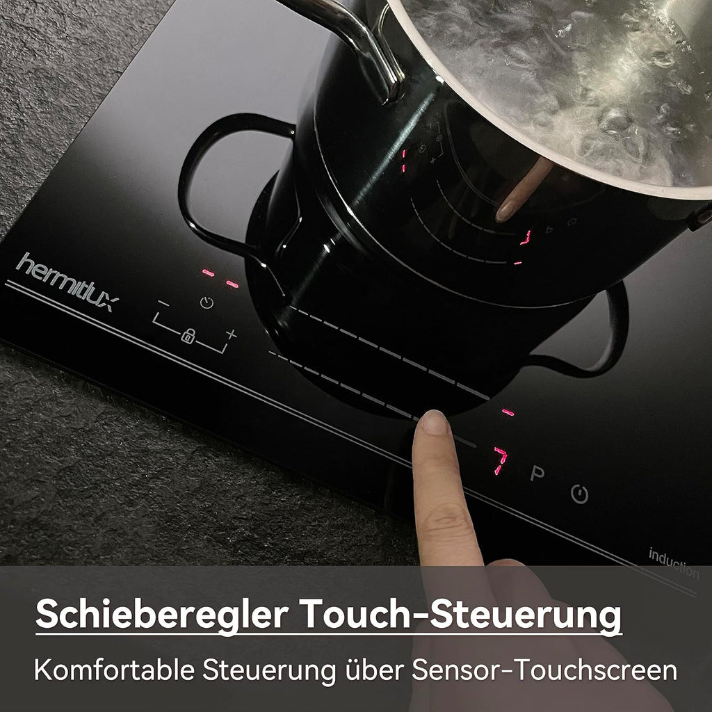 Induktionskochfeld 60cm, Eingebautes Schwarzes elektrisches Kochfeld, mit 4 Kochzonen, 9 Leistungsstufen, Geeignet für Eisen- und Edelstahltpf