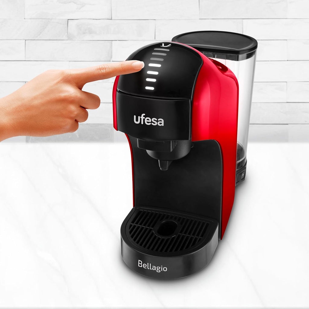Ufesa Bellagio 3-in-1 Multi-Capsule Coffee Machine for Nespresso Original Capsule, Dolce Gusto or Ground Coffee, Digital Touch Panel with 7 Levels, 1 L Water Tank, 1400 W, 15 Bar Pressure, Compact