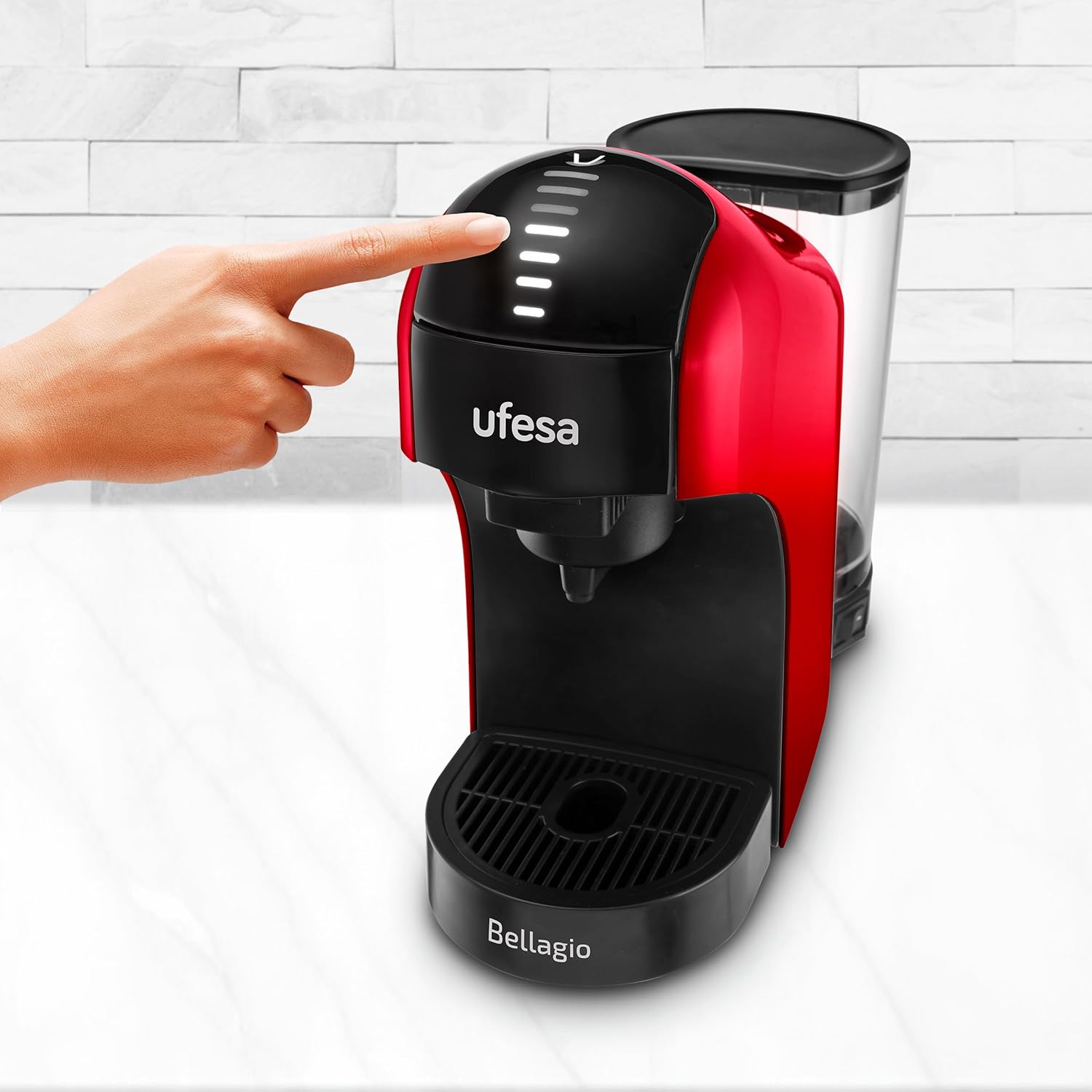 Ufesa Bellagio 3-in-1 Multi-Capsule Coffee Machine for Nespresso Original Capsule, Dolce Gusto or Ground Coffee, Digital Touch Panel with 7 Levels, 1 L Water Tank, 1400 W, 15 Bar Pressure, Compact