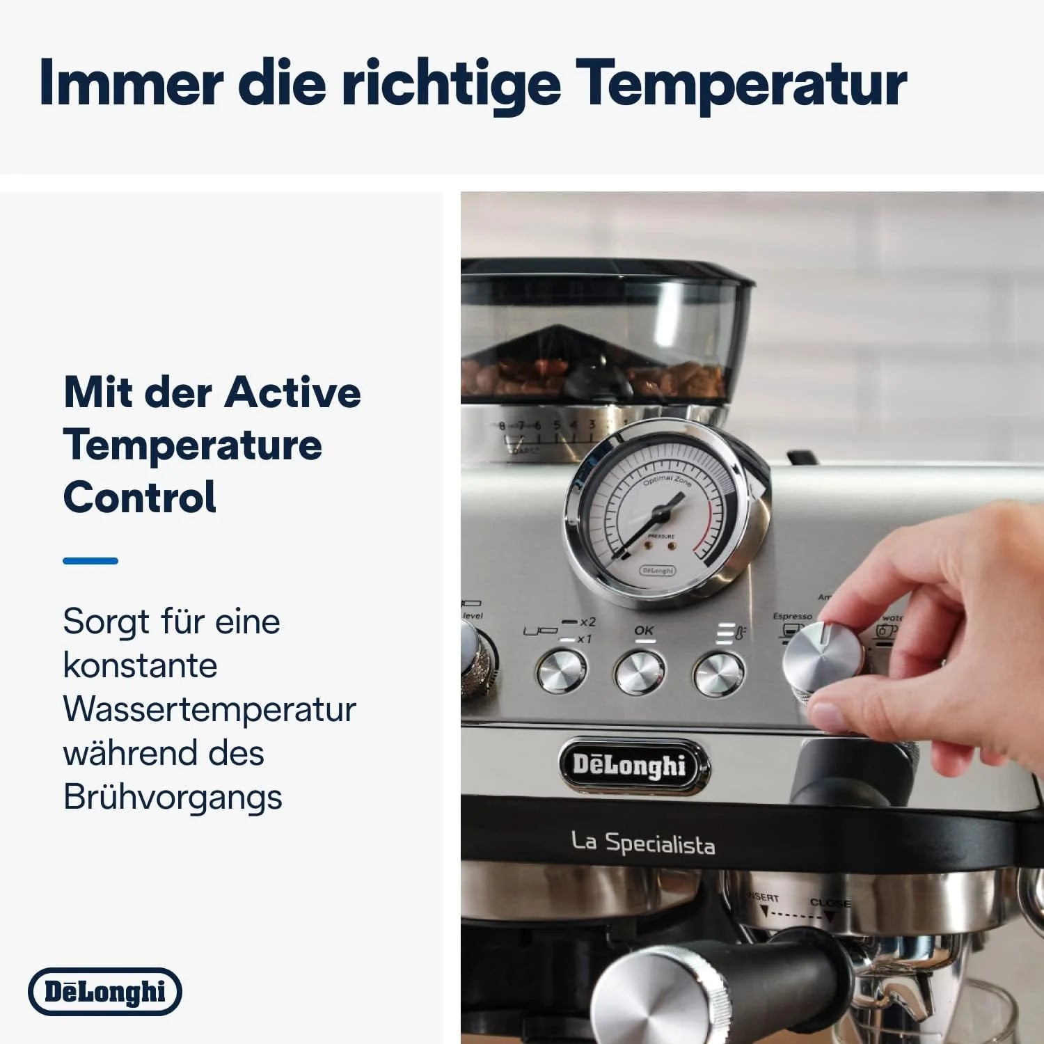 De'Longhi La Specialista Arte EC9155.MB Macchina da caffè espresso con macinacaffè, 8 impostazioni di macinatura, 15 bar, 3 temperature, lancia vapore, 1300 W, serbatoio da 1,5 l, acciaio inossidabile/nero con Barista-Kit