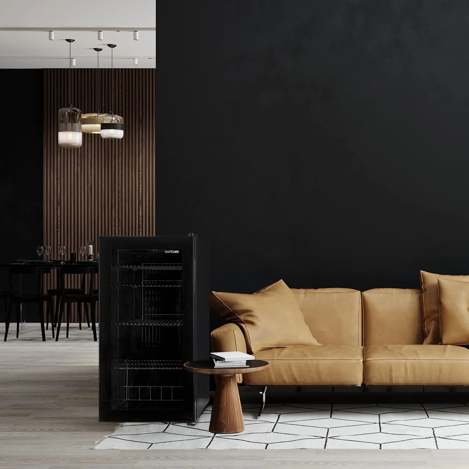°CUBES Frigorifero per bevande 90L con porta in vetro e 4 ripiani regolabili | Frigorifero compatto per bottiglie, perfetto per casa, ufficio, feste e ristorazione | Elegante frigorifero con porta in vetro, nero