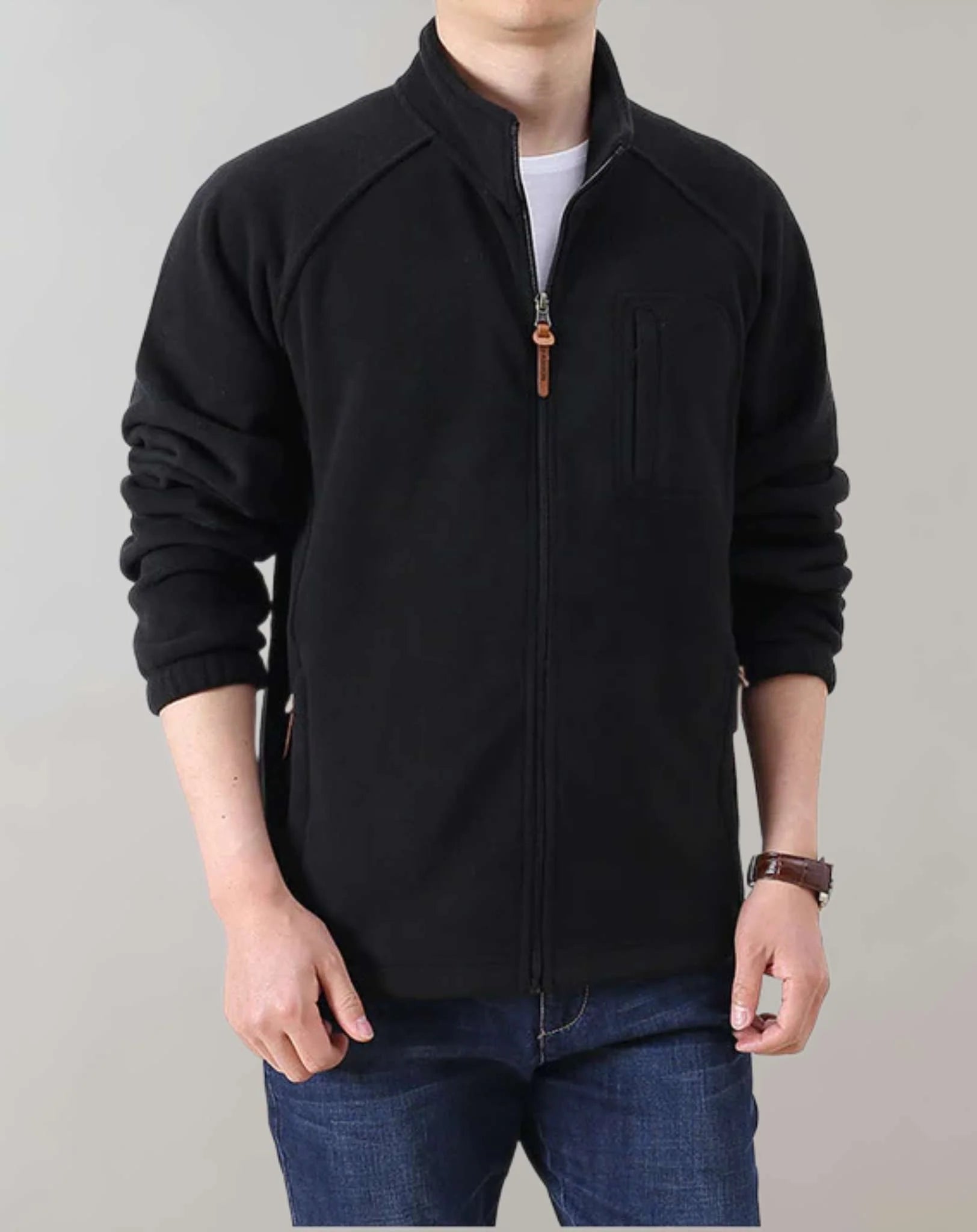Giacca in pile casual da uomo con collo alla coreana e tasche