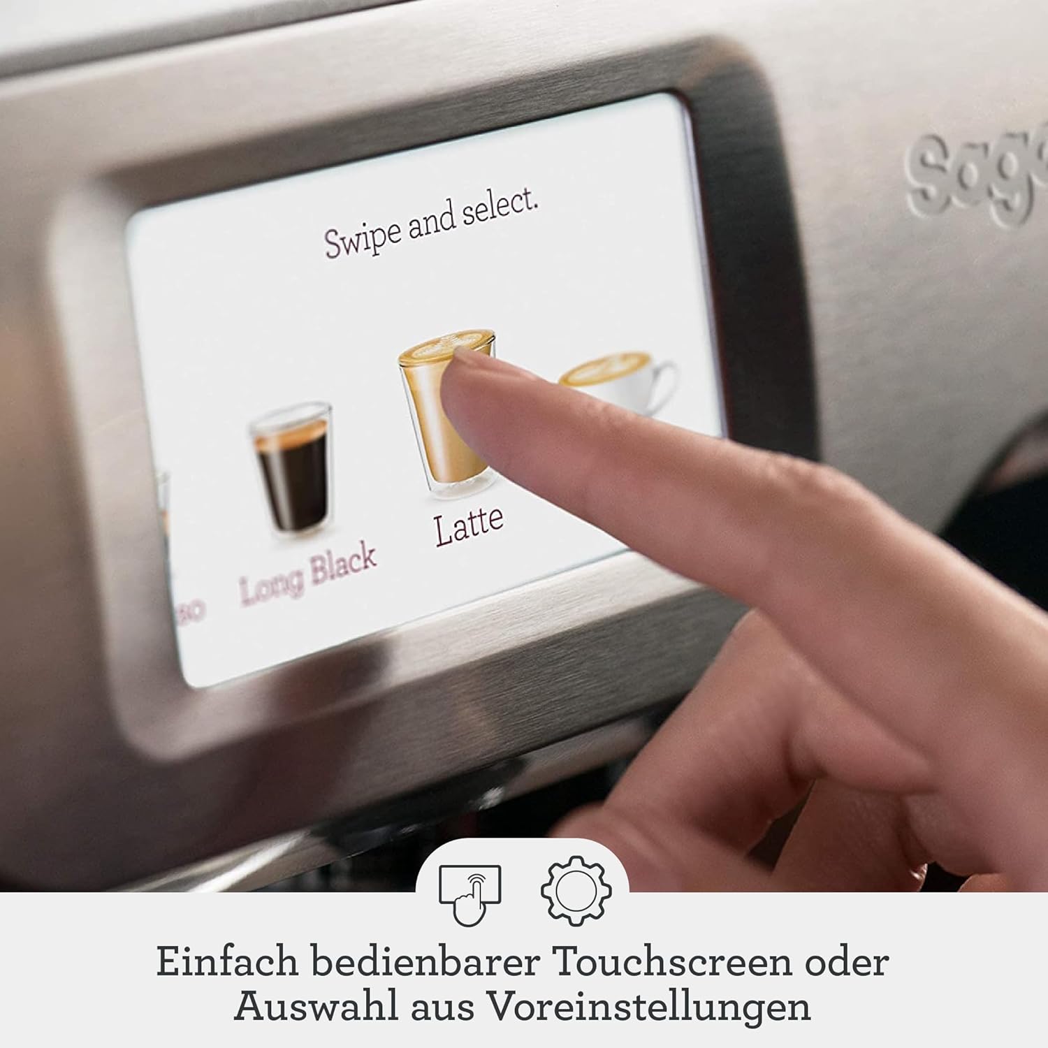 Sage - The Barista Touch - Macchina da caffè con schiumalatte automatico e macinacaffè integrato - Touchscreen, pressino rimovibile, 5 impostazioni predefinite - Macchina per caffè espresso - Acciaio Inox Spazzolato